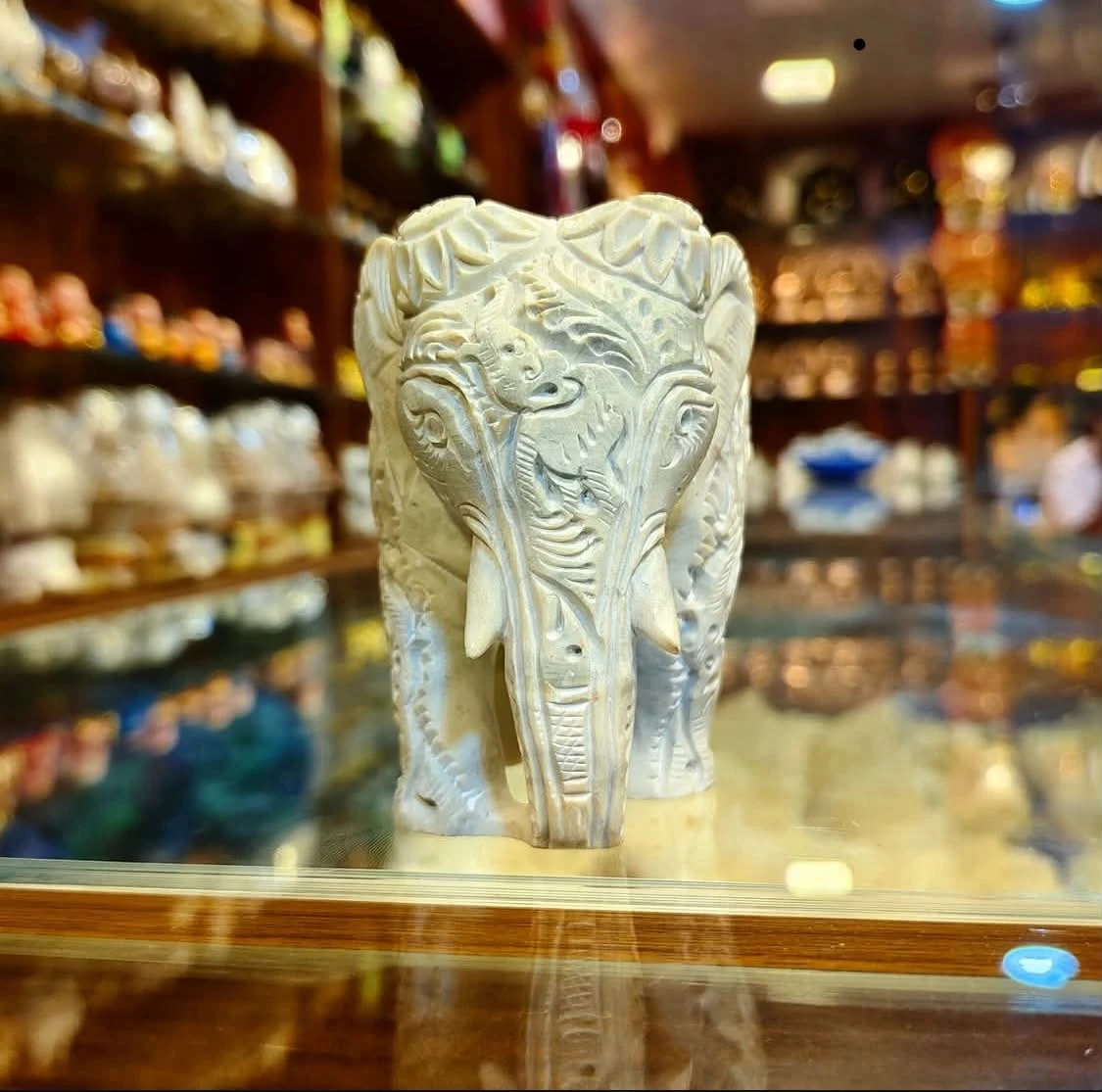 Front view of the carved stone elephant